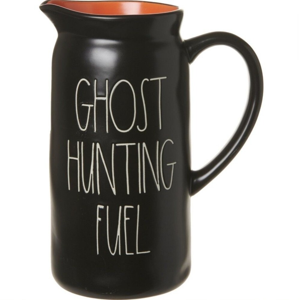 Rae Dunn "GHOST HUNTING FUEL" Halloween Black Ceramic Pitcher